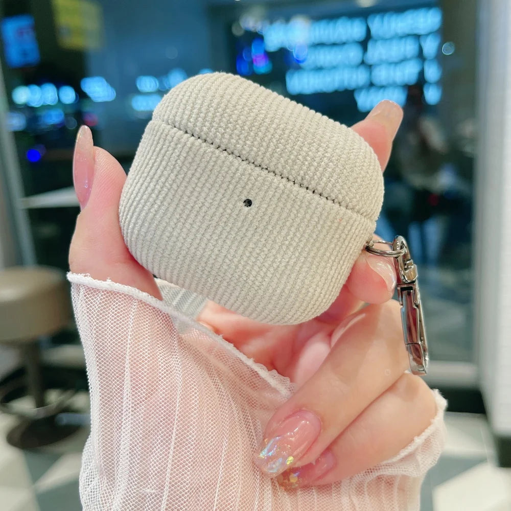 Winter Matte Corduroy Fabric Hook Earphone Case For Apple Airpods 1 2 3 4 Pro 3 2 Wireless Bluetooth Earphone Anti Scratch Cover