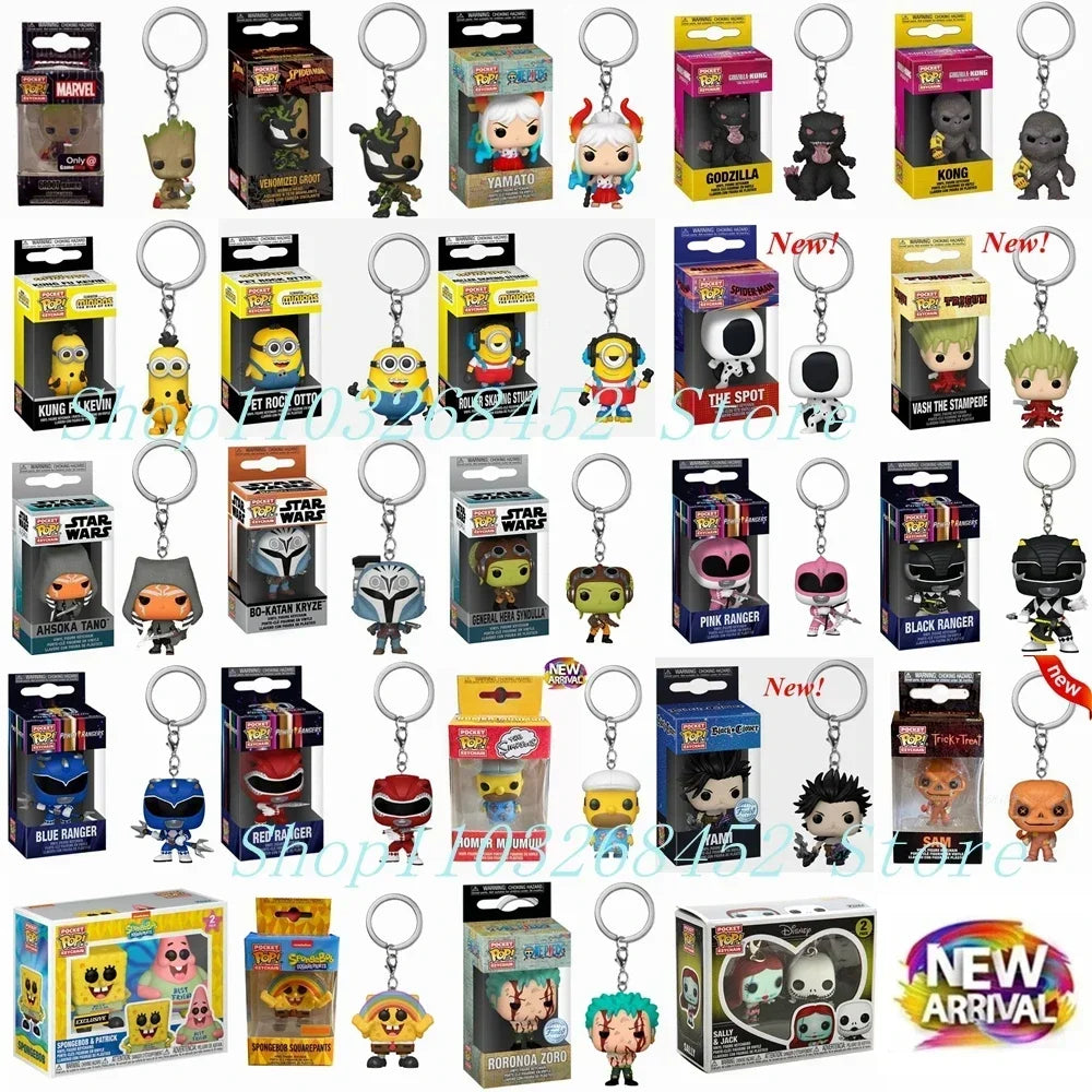 2026 Funko Keychains Ranger Red Blue Pink Minion Kevin Otto Stuart Spider Spot Vash Ahsoka Inuyasha Homer Sam Sally Figure Toys