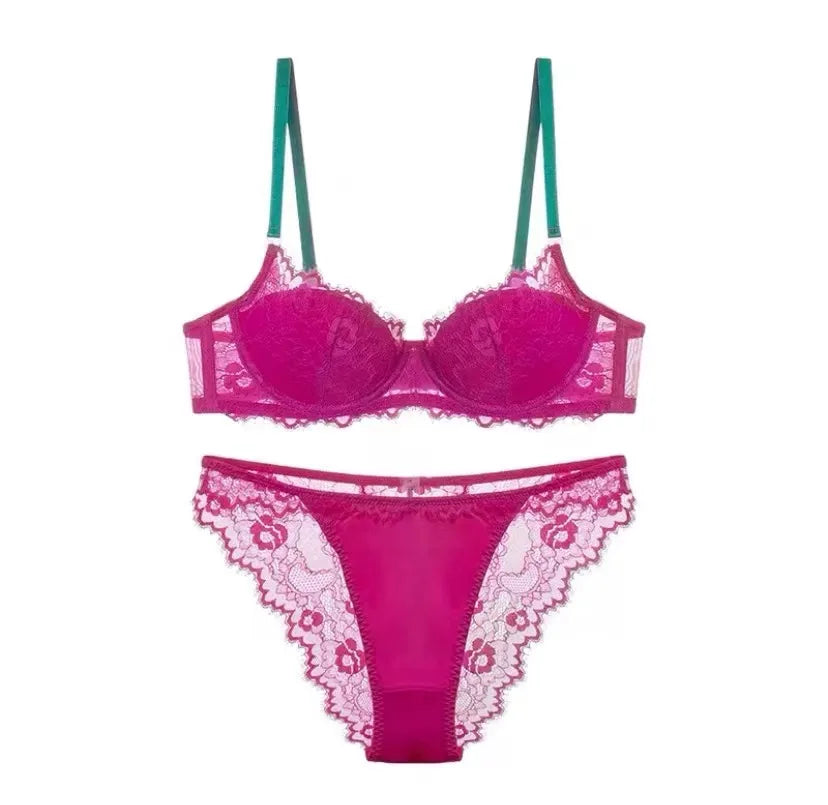 Sexy Lace Bra & Panty Set Minimizer Anti-Sag Full Coverae Adjustable Underwire Big Bust Support Thin Side Support No Spillageg