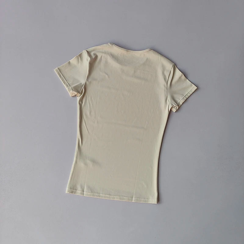 Nude-sensing Solid Color Yoga Clothes for Short-sleeved Women's Quick-drying Elastic Tight T-shirt Fitness Clothes Top Clothing