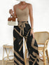 Solid Color Camisole And Printed Sash Wide-Leg Pants Set Women's Casual Comfortable Two-Piece Set with Wide Leg Pants