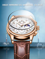 LIGE Retro Elegant Quartz Women's Wristwatches Simple Diamond Dial Fashion Casual Outdoor Date Waterproof Moon Phase Woman Watch