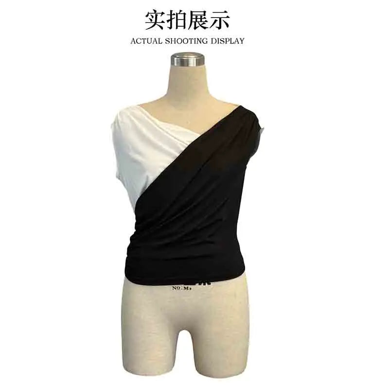 Sexy Short Sleeve Shirt Women Off Shoulder Patchwork Color Basic Tops Woman Summer Blouses Female Elegant Shirt
