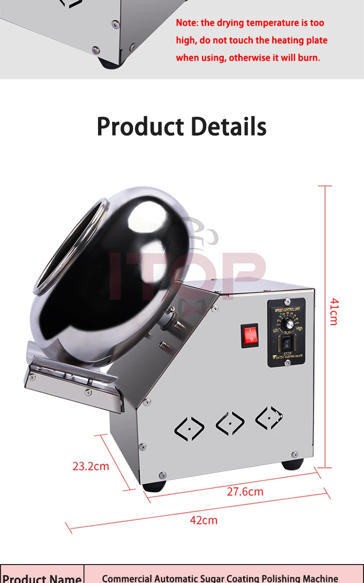 ITOP Chocolate Sugar Coasting Machine 30cm Roller Commercial Small Candy Coater Machine Chocolate Bean Coating Dragee Machine