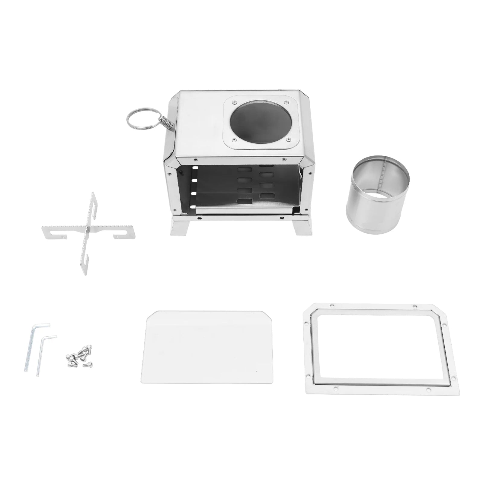 Portable Camping Wood Stove, Mini Stainless Steel Fire Pit for Outdoor Cooking, Hiking, BBQ, with Glass Window & Airflow Vents