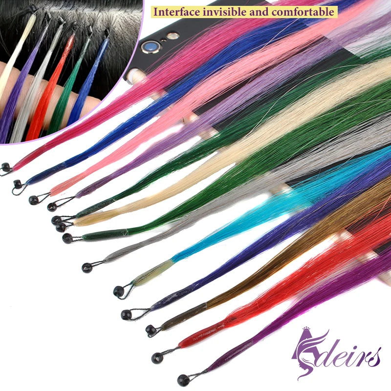 ADEIRS Color  8D Tip Hair Extensions 100% Real Human Hair Microbeads Extensions Color Purple Blue Pink Gray 18-20inch