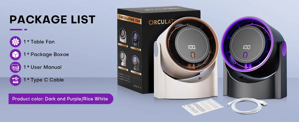 100 Level Bladeless Fan Portable Small Usb Charge Silent Desktop Digital Display High-speed Circulating Cooling Fan