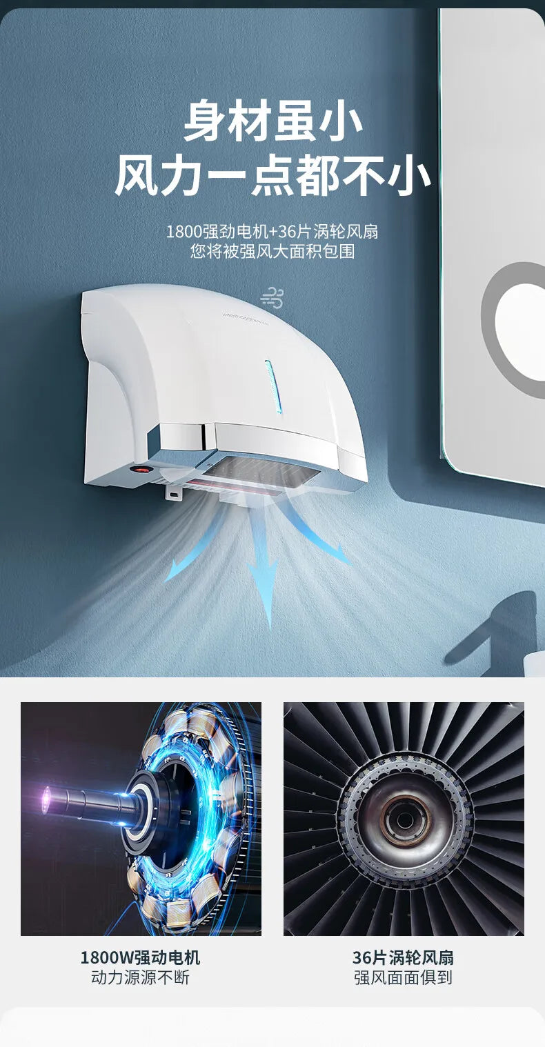 220V  Infrared Induction Wall-mounted Automatic Sensor Bathroom Hand Dryers Cold/Hot Commercial Dryer Machine,High-Speed Drying