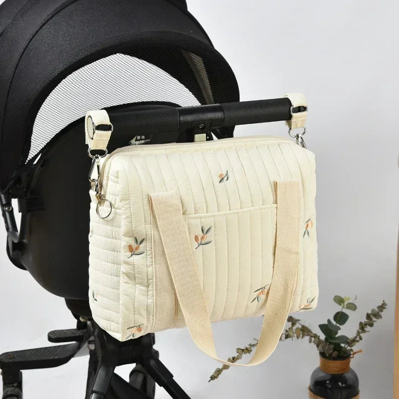 Cute Bear Baby Stroller Nappy Bag Korea Embroidery Cotton Mommy Bag Soft Maternity Shoulder Pack Portable Baby Diaper Organizer