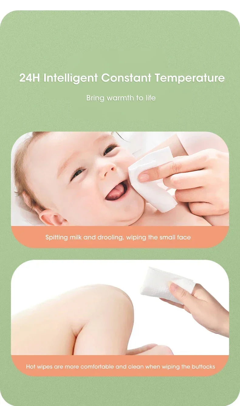 Baby Wipe Warmer Heater with LED Display, Wet Towel Dispenser Portable USB Charge Baby Wipe Warmer Napkin Heating Box Home/Car