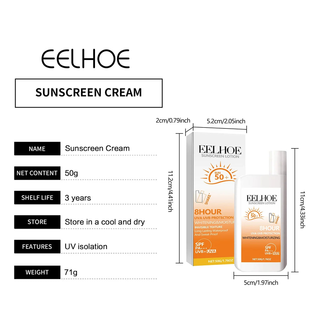 EELHOE Sunscreen Face Oil Control Uv Isolation Anti-Sun Moisturizing Face Suncream Spf 50 Face Repair Skin Care Sun Tan Lotion
