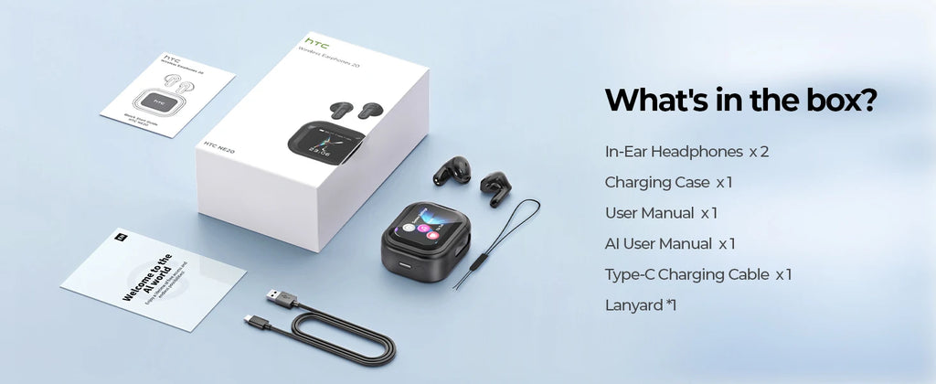 Auriculares Traductor DeIdioma 2026 HTC NE20 Translator Earbuds 6in1 iOs Android 60H Playtime Business Travel Meeting LCD Touch