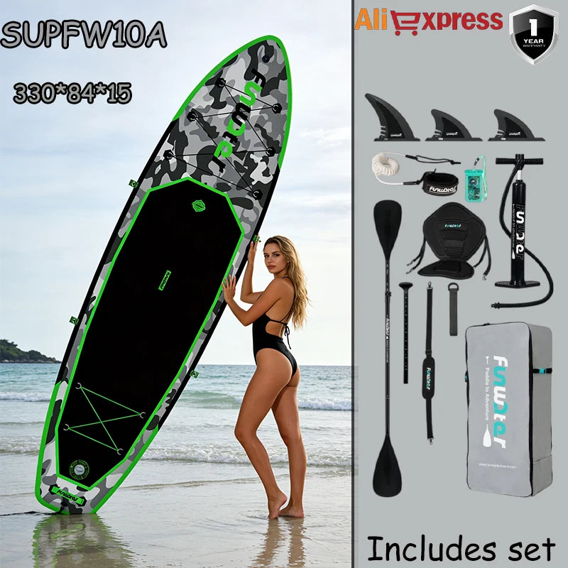 Funwater SUPFW10A Ultra-light inflatable Paddle Board 330*84*15 Paddle Board size, PVC Material, Adult Water Sports, yoga, fishing, Travel, Sea surfing non-slip Paddle Board