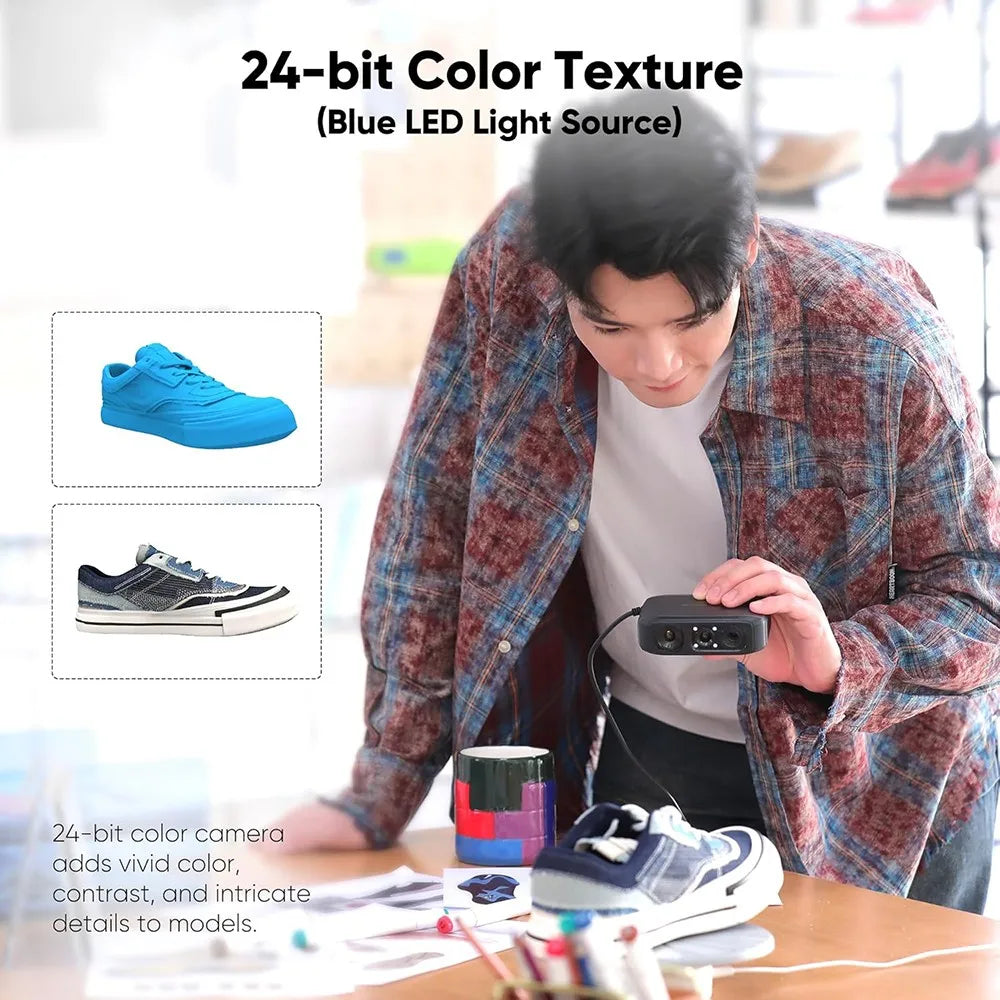 3DMakerpro Moose 3D Scanner, Al Visual Tracking, 0.07mm Resolution, 0.03mm Accuracy, Blue LED Light Source, 24-bit Color Camera, 10fps Frame Rate, Anti-Shake Lenses, Compatible with Windows/MacOS - Premium Version, Marker Fre