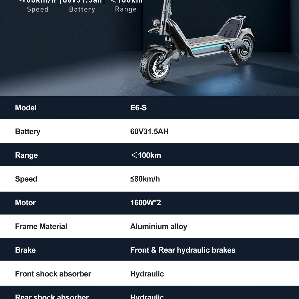 JOYOR E6-S Adult Electric Scooter 3200W Motor 60V31.5AH Battery Off-road EScooters NFC Unlock Hydraulic Brake Foldable E-Scooter