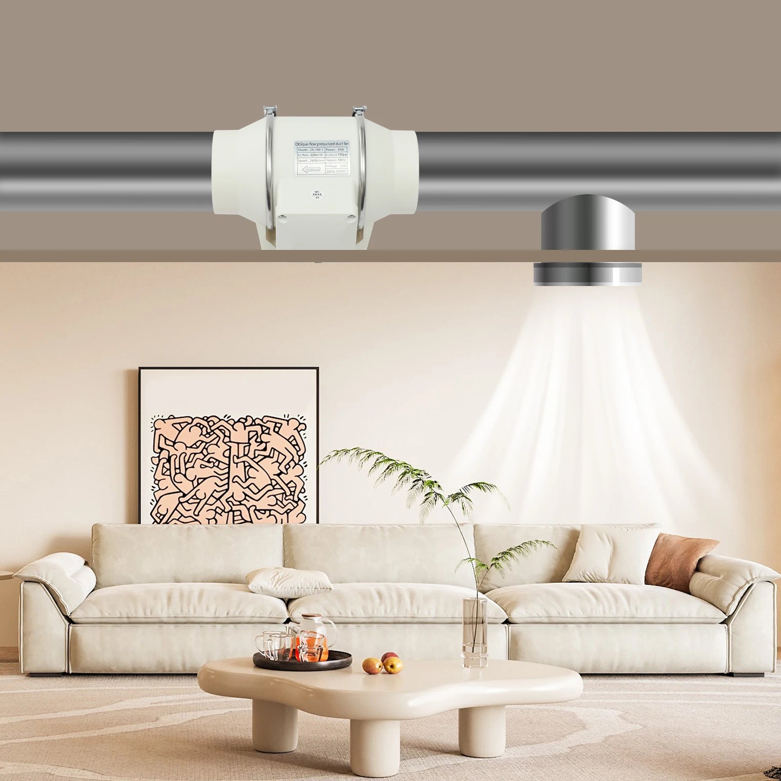 220V Duct Fan, Silent Inline Ventilation Exhaust Fan Air Ventilator for Kitchen/Bathroom/Bath, 2600rpm