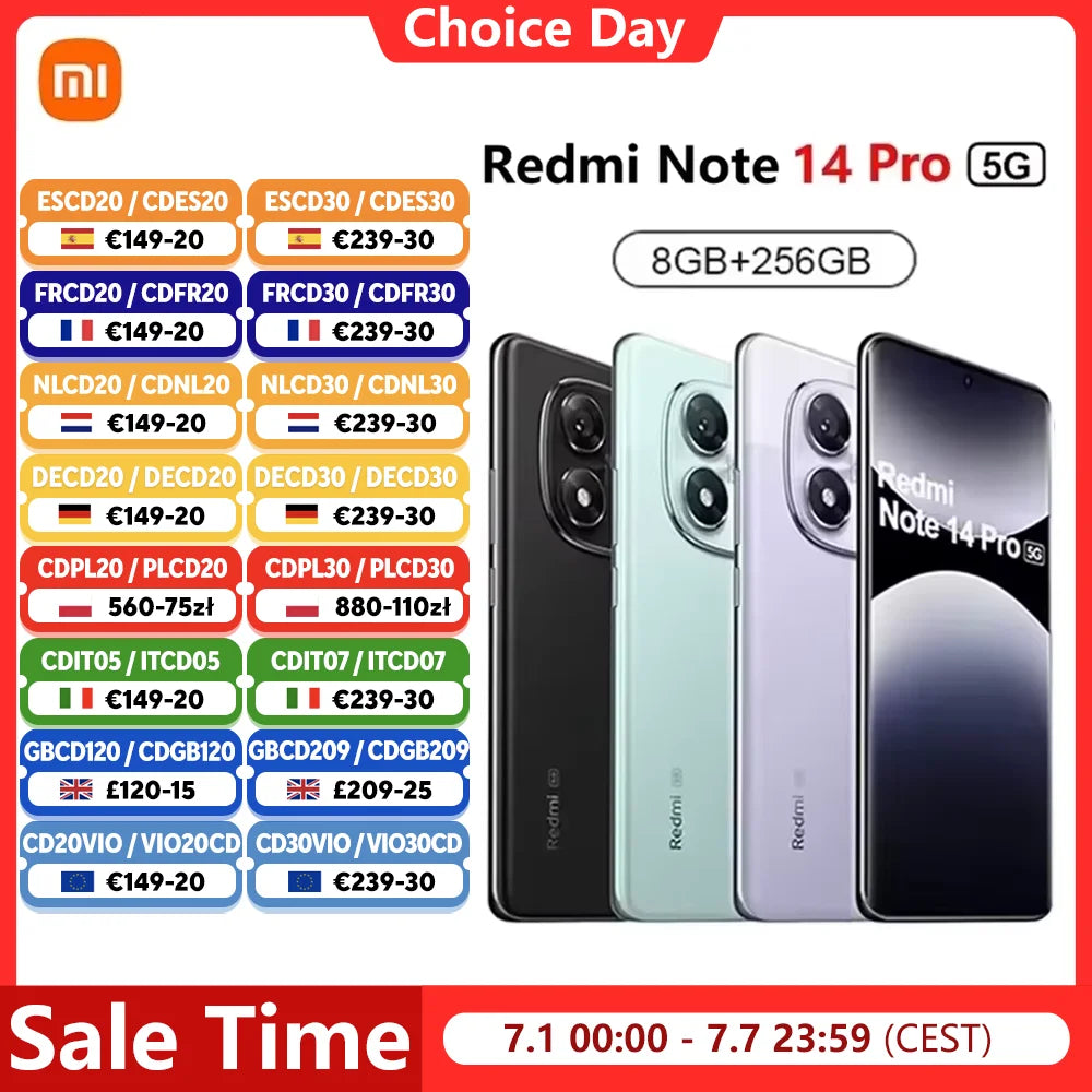 Xiaomi Redmi Note 14 Pro 5G Smartphone NFC Dimensity 7300-Ultra 6.67" 120Hz 1.5K Display 200MP Camera 45W Charge Battery 5100mah Main image