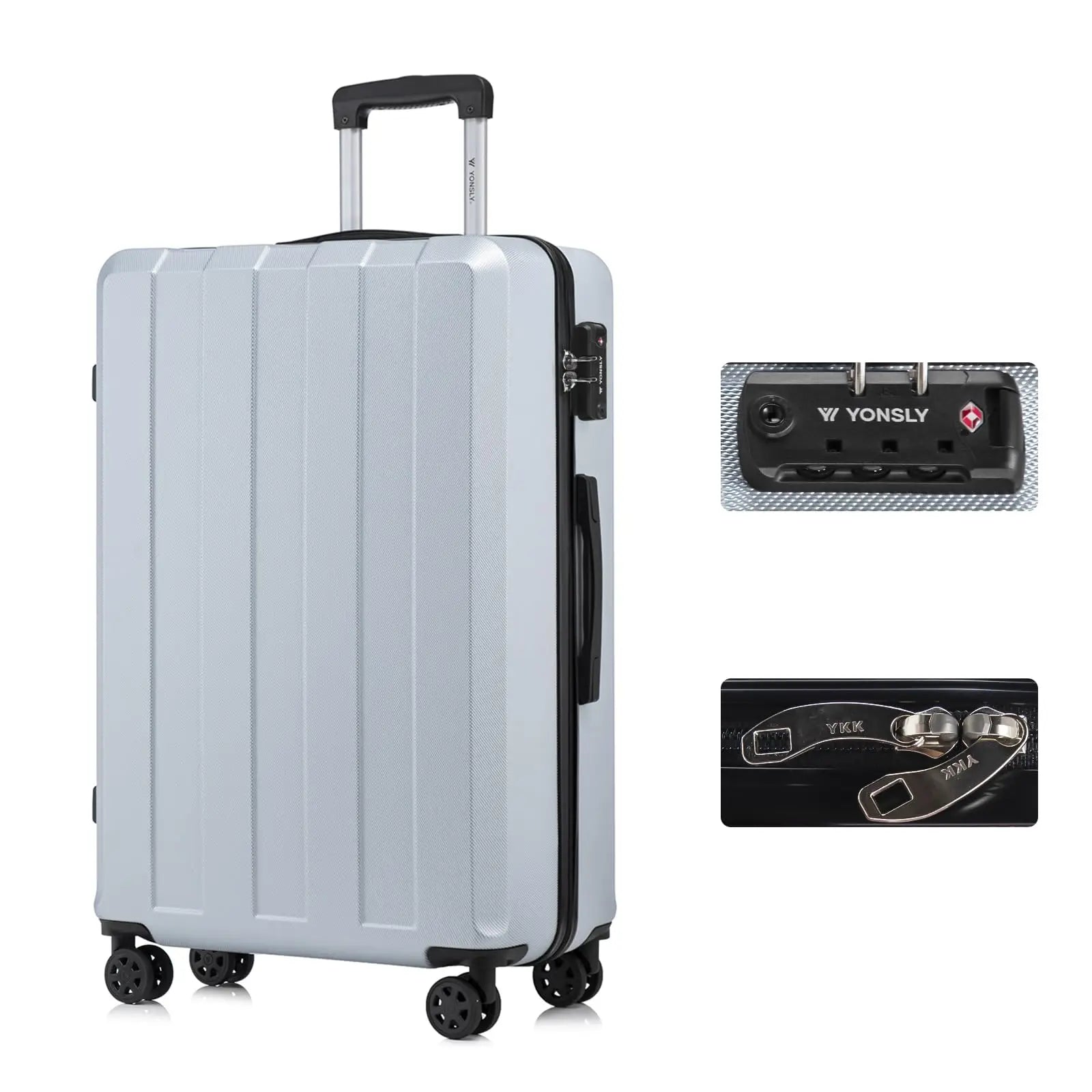 YONSLY Hardshell Suitcase 20/24/28 Inches with TSA Lock YKK Zipper 4 Silent 360° Wheels Mesh Compartment Trolley Rolling Luggage Hand Luggage Suitcase for Business Trips, Vacations, Family Journeys, and Weekend Getaways