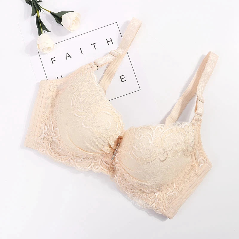 Plus Size Female Lace Bra Thin Bralette 80-105 C/D Cup Push Up Brassiere Widening Side 4-Row Button Bras Absorbs Sweat Underwear