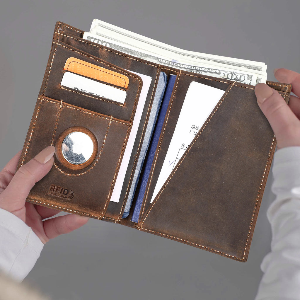 Customized Passport Cover Wallet Genuine Leather Protective Cover With Airtag Case Travel Card Holder Rfid Men Women