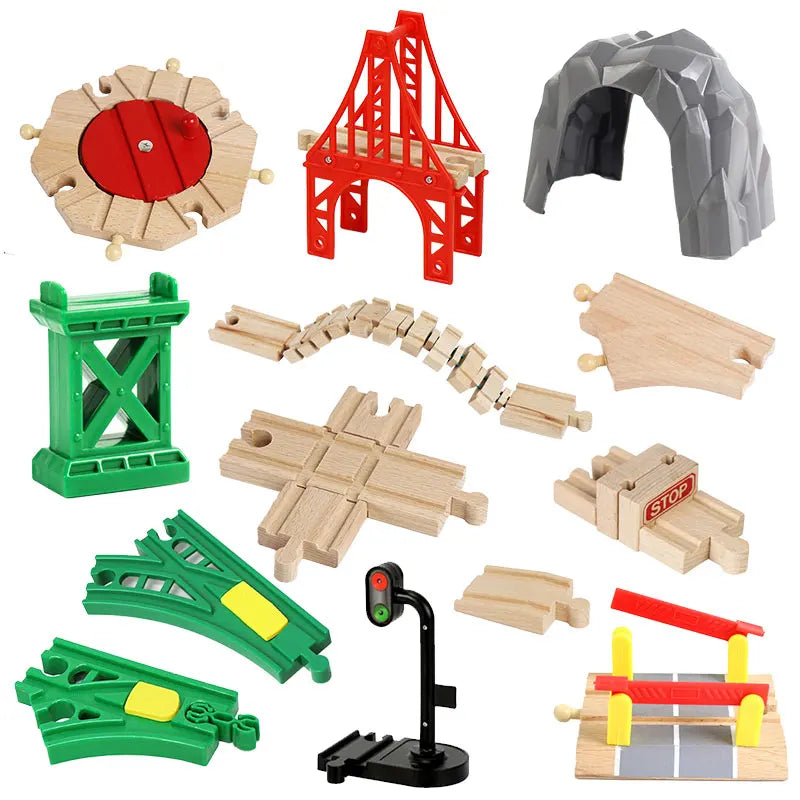 Wooden Train Track Assembly Toys For All Thomas Trains Car Bridge Piers Traffic Light Beech Wooden Railway Kid Creative Toy Main image