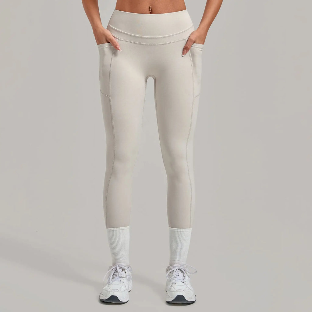 Women's Gym High-waisted High-stretch Yoga Pants with Side Pockets Leggings Workout Running Tights Quick-dry Fitness Trousers
