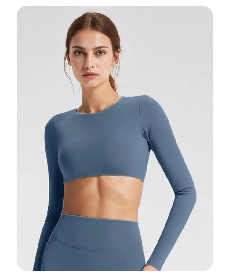 NCLAGEN Sports Tops Gym Women Fitness T Shirt Long Sleeve Open Back Pilates Yoga Padded Crop Top Running Workout Fitness Blouse