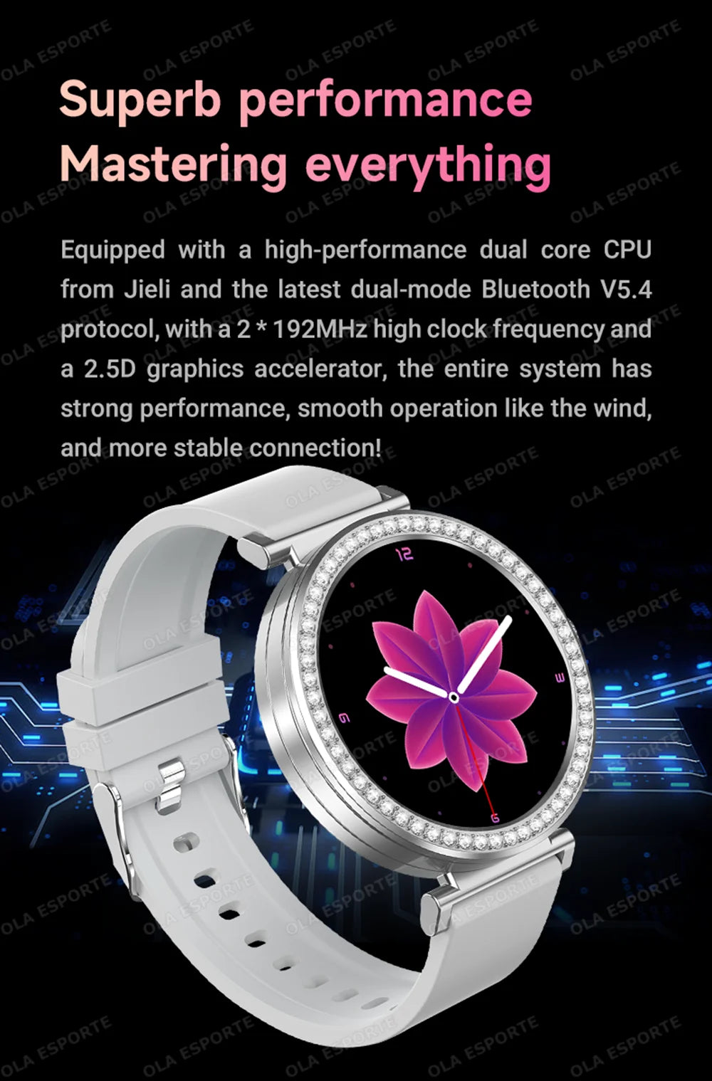 Fashion Zircon Smart Watch 1.46" AMOLED Screen 5.4 Bluetooth Call Heart Rate Temperature Monitoring Women Smartwatch Pedometer