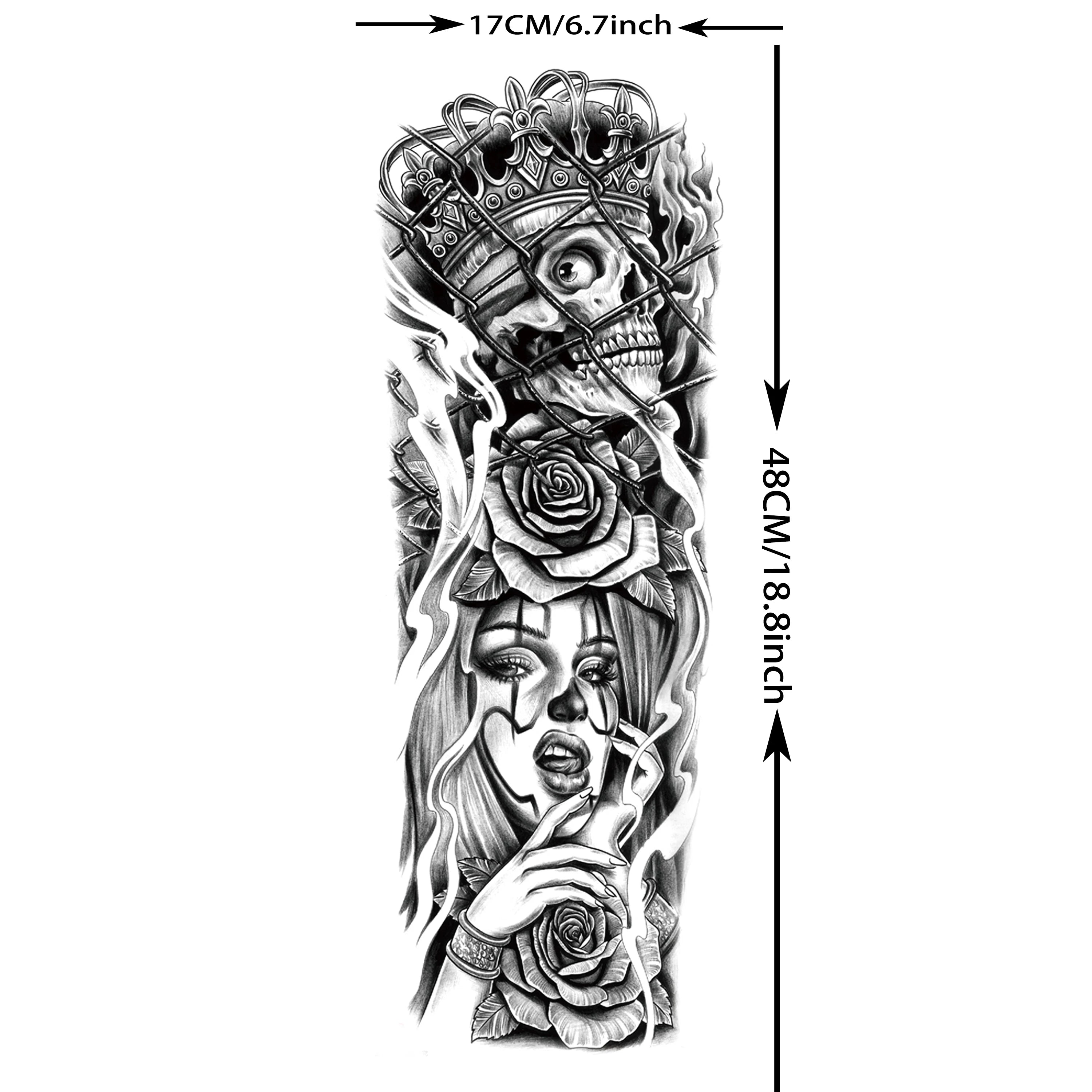 1 Sheet Full Arm Compass Zeus Skull Tiger Lion Flower Temporary Tattoos Sleeve For Men Women Adults Fake Temp Sticker Tattoo Secondary image