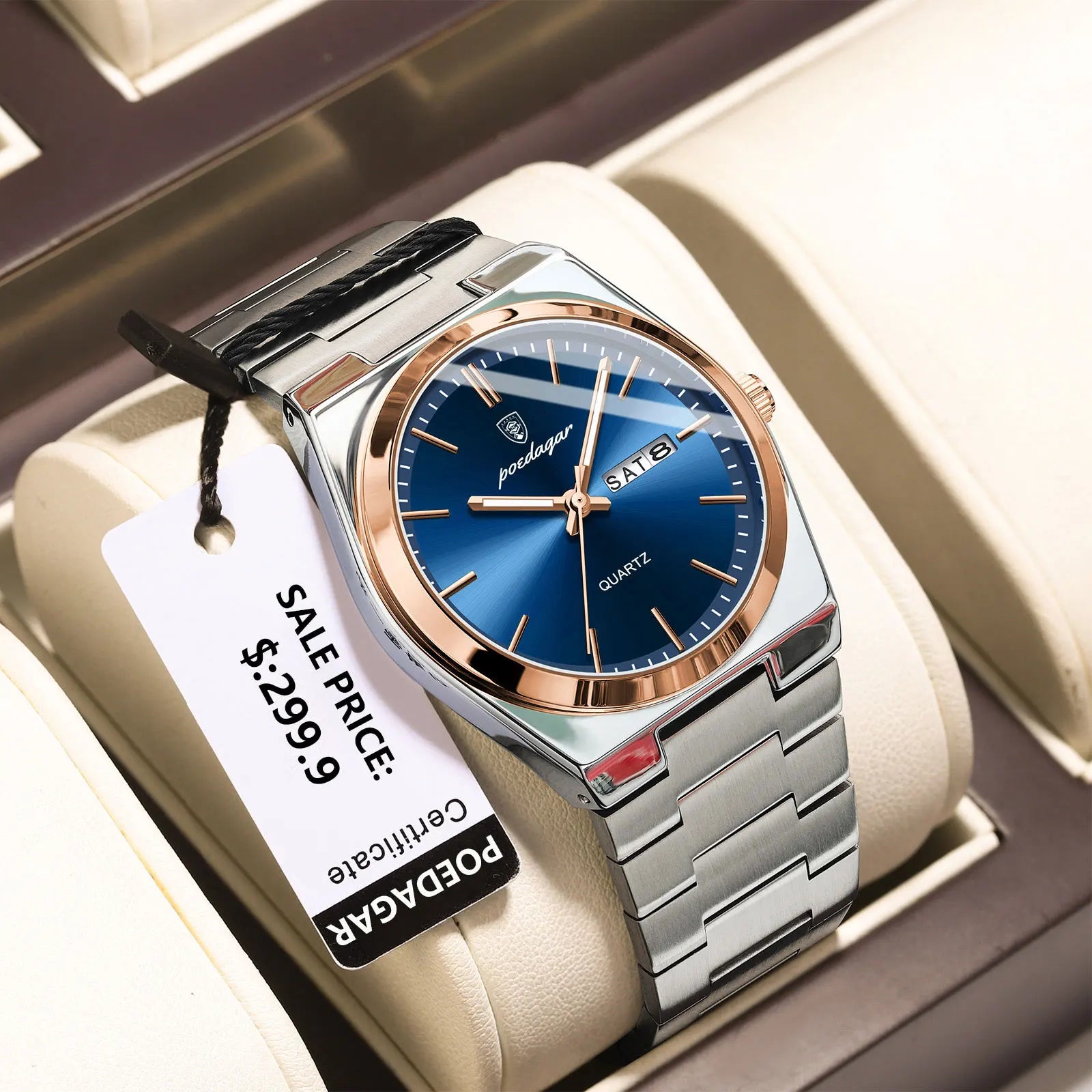 POEDAGAR Luxury Men's Watches Waterproof Luminous Date Week Men Watch Stainless Steel Casual Fashion Quartz Man Wristwatch Reloj