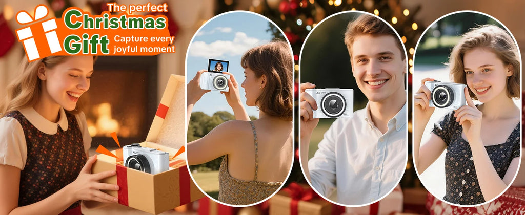 4K Vlogging Camera, 180° Flip Screen, Ring Light & Beauty Mode, Digital Camera for Beginners, 32G SD Card Included, Xmas Gift