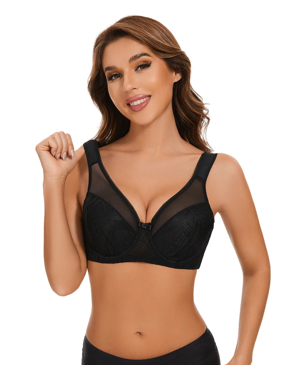 Sheroine Plus Size Women's Lace Floral Minimizer Bra, Underwire Full Coverage Unpadded Bras for Women Lifting Support Comfort