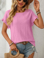 Solid Casual Loose Blouses For Women Fashion 2025 Summer Women's Hollow Short Sleeve Shirts And Blouses Elegant Female Blue Tops