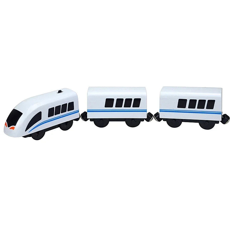 Magnetic Electric Train Car Locomotive Wooden Track Slot Diecast Railway With Two Carriages Train Wood Kid Toy Biro Leduo Track