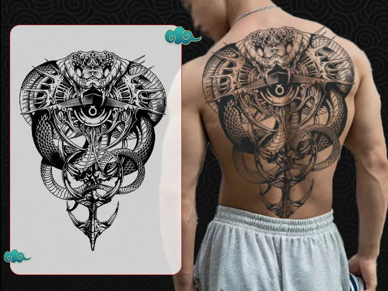 Magic Juice Ink Waterproof Tattoo Stickers Full Back Large Size Herbal Juice Temporary Tattoos Men Body Art Dragon Tiger