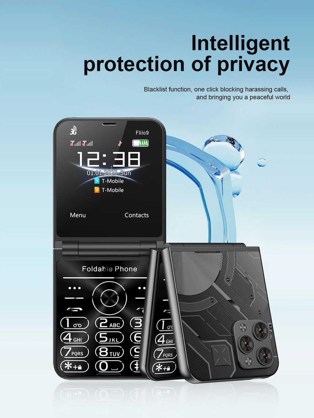 Low Price Sale SERVO Flilo9 3G Flip Mobile Phone 2 SIM Card Speed Dial Blacklist Call Record FM Radio 2.6inch Fold Cellphone MP4