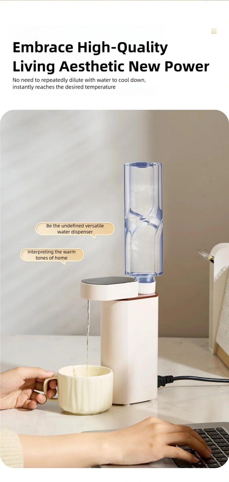 2000W Instant-Heat Water Dispenser 3-Second Rapid Heating Compatible with Mineral Water/Bottled Water Portable Water Dispenser