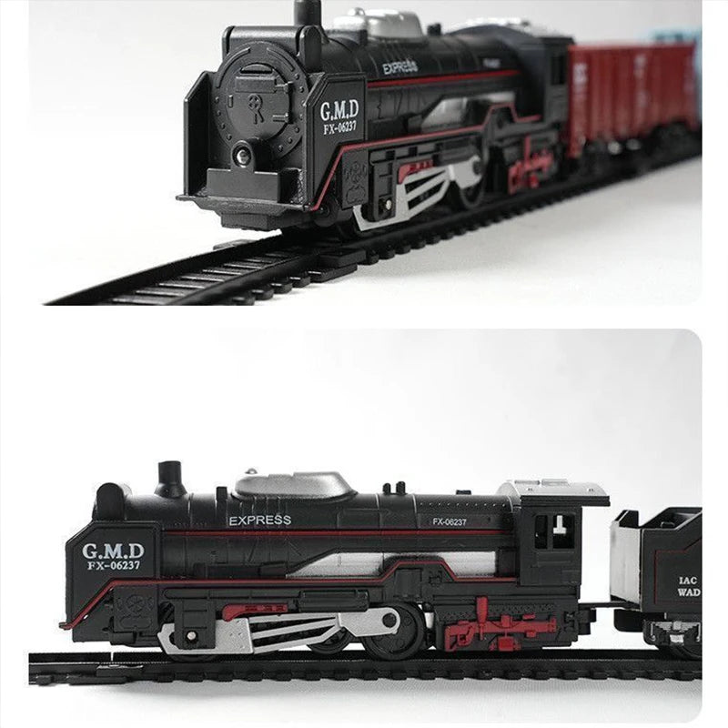 Classical Railway Freight Train Toy Electric Train Track Set with Light Tracks Model Toys for Kids Gift Children Adult Toy