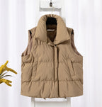 Women Fashion Autumn New 2024 Stand Collar Elegant Down Coats Warm Outerwear Casual Belt Sleeveless Winter Women Vests Jackets