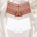 FINETOO 2Pcs Lace Four Shorts Women Low-Rise Panties Floral Underwear S-XL Girls Sexy Panties Ladies Lace Underpants Lingerie