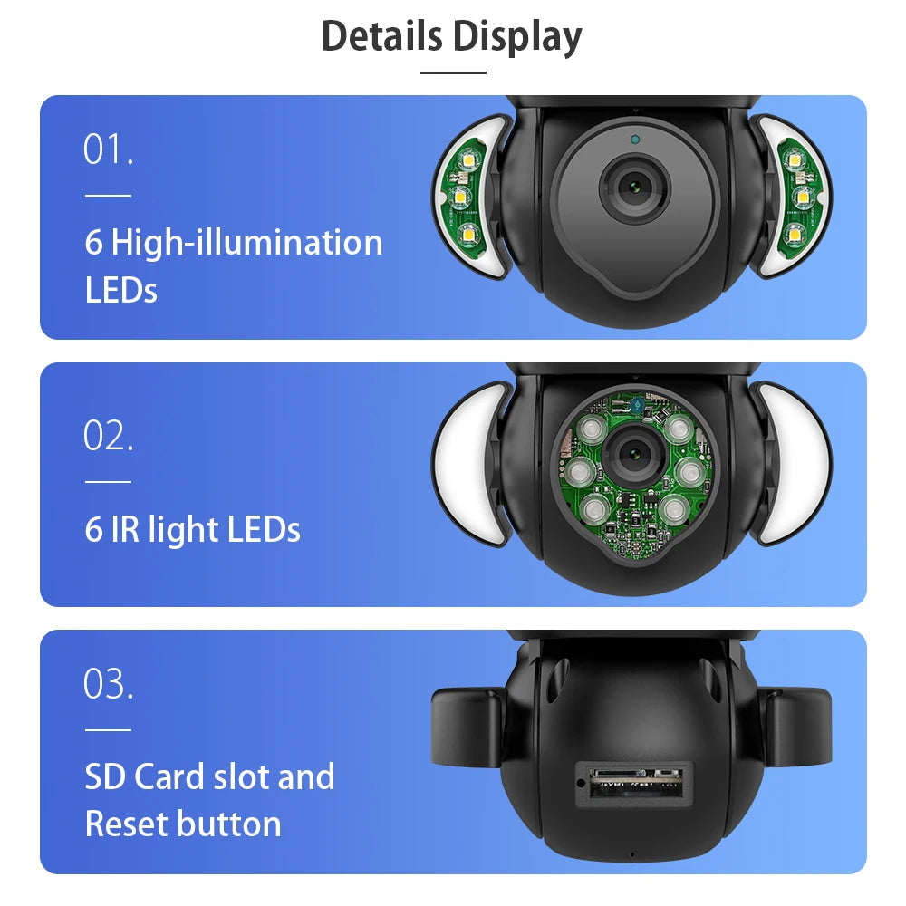 5MP Security Camera Outdoor Wireless 2.4G WIFI PTZ Auto Tracking Cameras Floodlight Color Night Vision IP66 Waterproof Two Way Audio Surveillance Cam