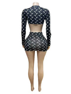 Fashion Two Piece Set Women Spring Autumn Outfit Long Sleeve Short Decor Top and Hip Short Skirt Casual Set