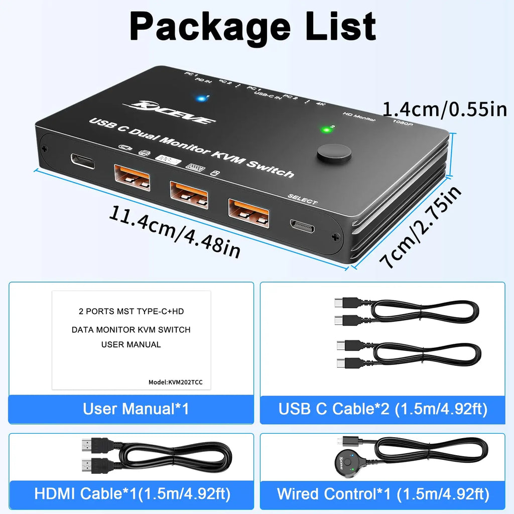 USB-C Docking Station Triple/Dual Monitor KVM Switch 4K 1080P@60Hz,USB C KVM Switch 3/2 Monitors 2 Laptops For Windows /Mac OS