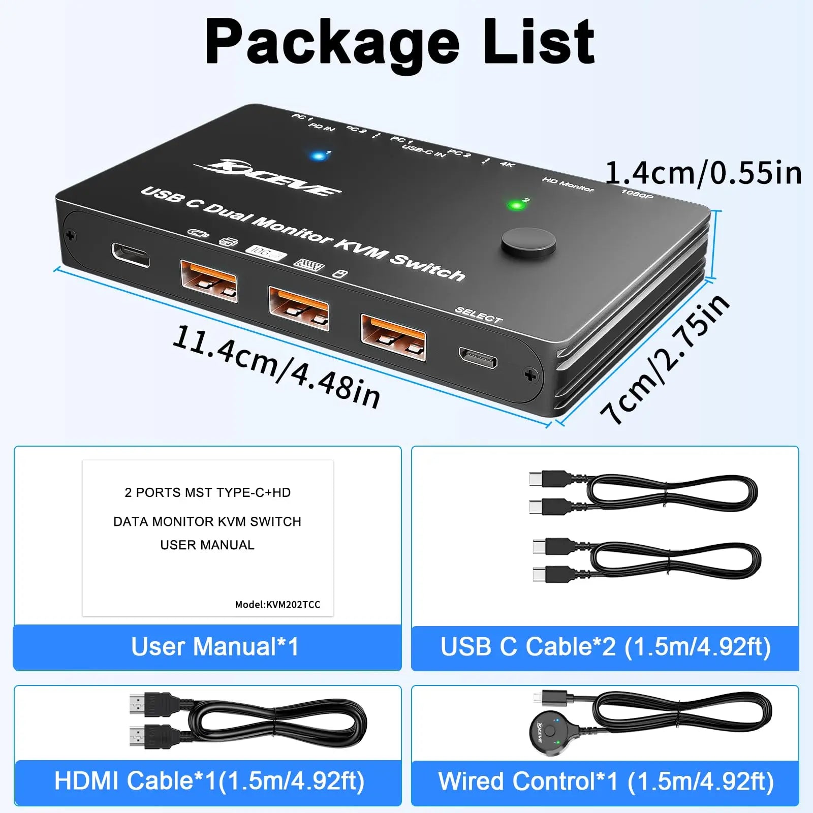 USB-C Docking Station Triple/Dual Monitor KVM Switch 4K 1080P@60Hz,USB C KVM Switch 3/2 Monitors 2 Laptops For Windows /Mac OS