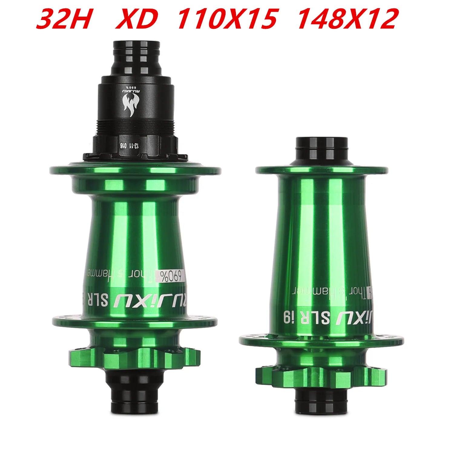 green RUJIXU SLR I9 690 Click Hub 7 Bearing MTB Mountain Bike Hub Front Rear 32Holes QR TA BOOST Disc Brake Bicycle MS/XD Hubs