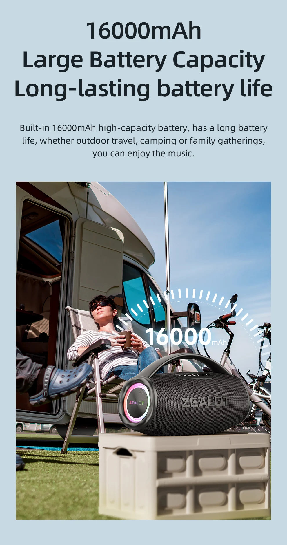 ZEALOT-S97 80W Bluetooth Speaker Powerful Wireless Speaker with Portable Handle, for Party, Camping，RGB colorful light