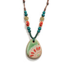 Handmade Vintage Ceramic Necklace Retro craft pottery Ethnic Style Chinese Pendant Unique Women's Accessory  X840G