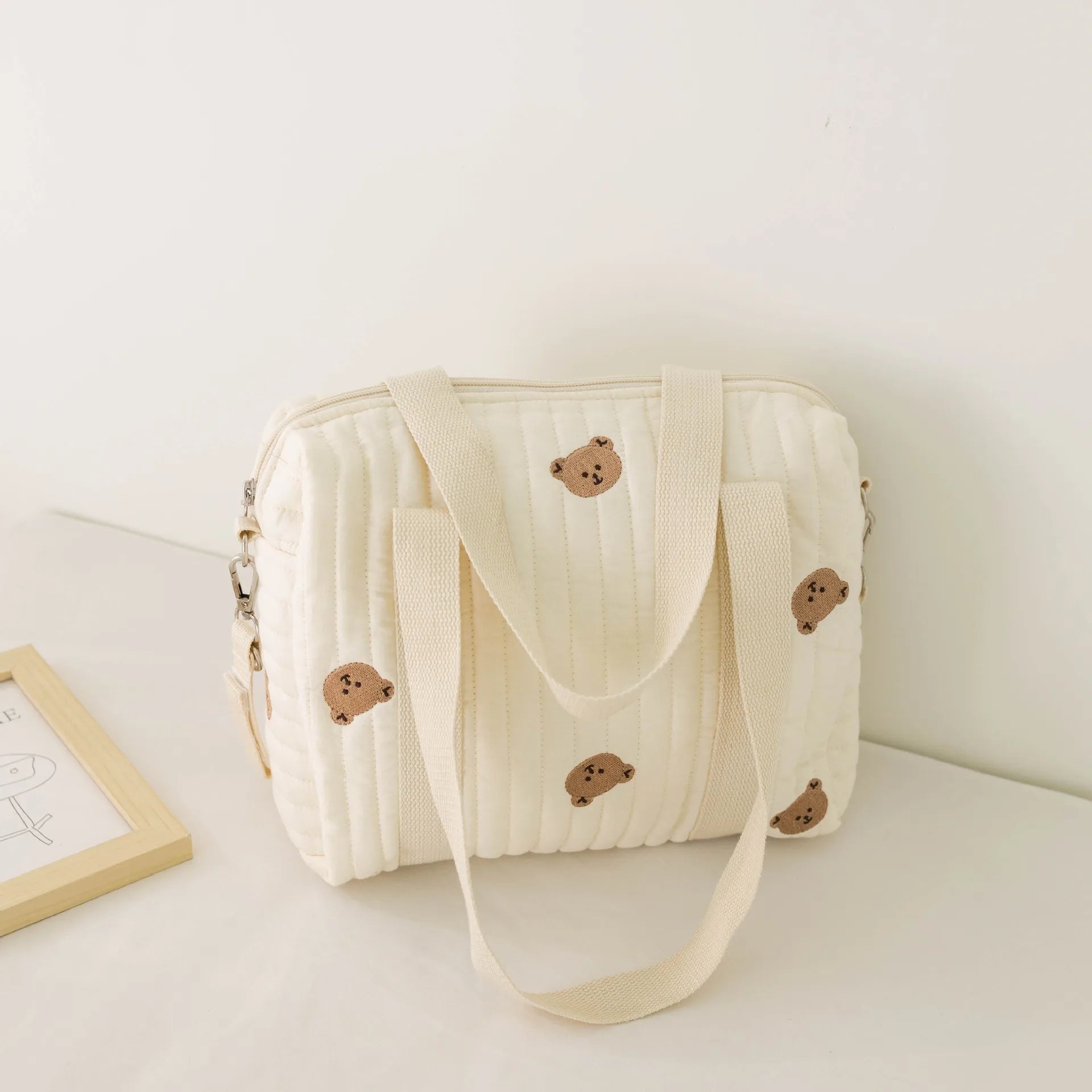 Cute Bear Baby Stroller Nappy Bag Korea Embroidery Cotton Mommy Bag Soft Maternity Shoulder Pack Portable Baby Diaper Organizer