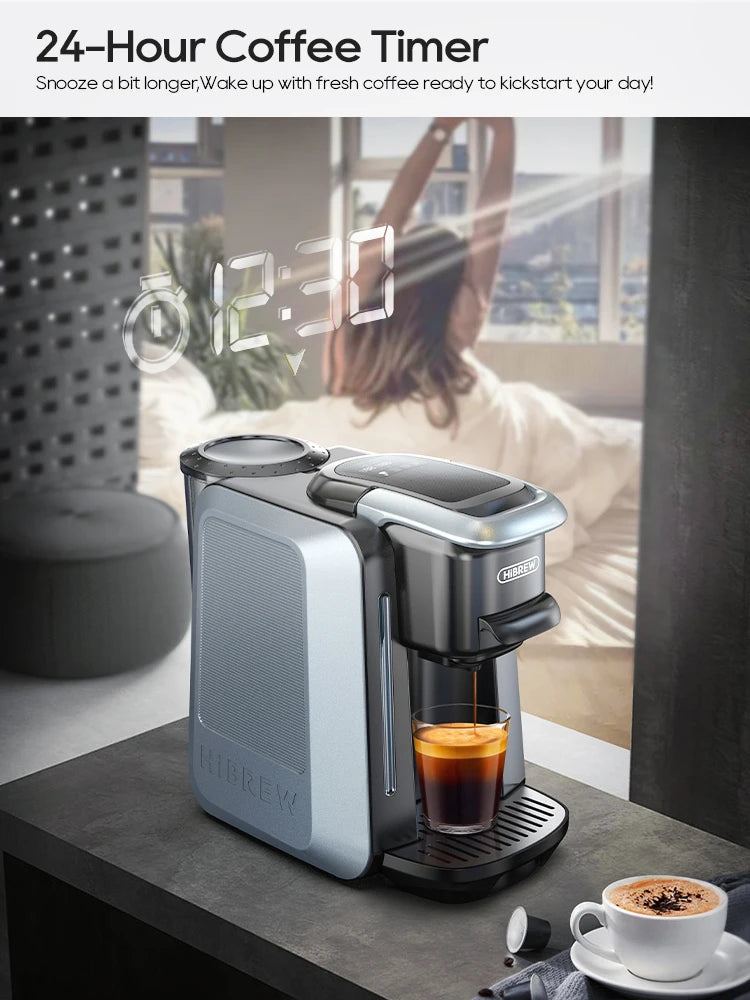 HiBREW 6 in 1 Multiple Capsule Coffee Machine Hot/Cold DG Nes Capsule ESE Pod Tea Basket Ground Coffee Cafeteria 20Bar H6