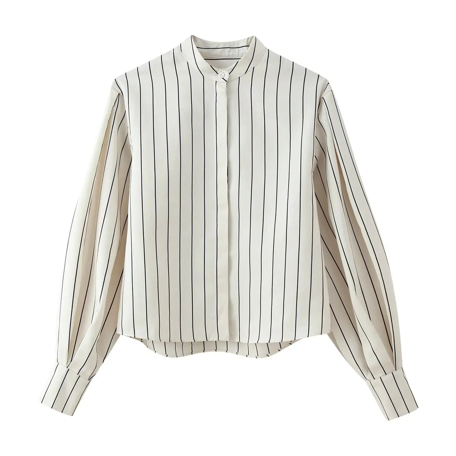 HH Women 2026 New Fashion Versatile Beige Striped Puffy Sleeve Shirt+High Waisted Loose Pleated Casual Long Pants Two Piece  Set